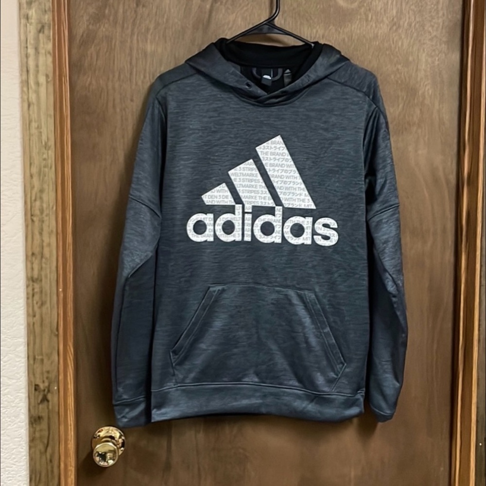 Adidas Pullover Hoodie Sweatshirt Small Gray White Logo